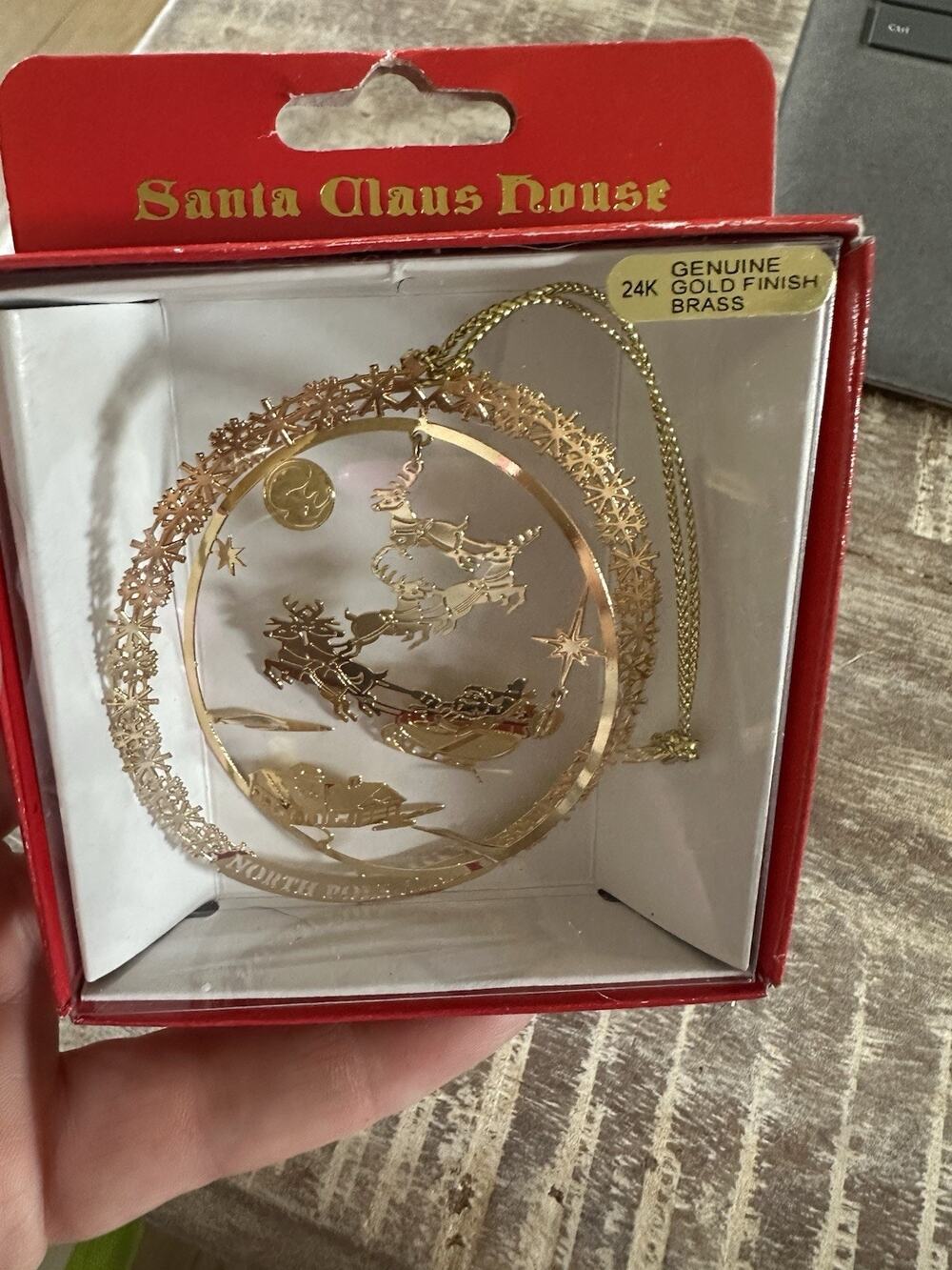 VTG 2003 Santa Claus House Alaska Christmas Ornaments 24K Gold Over Brass NIB